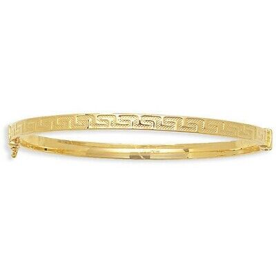 Ladies Greek Key Bangle Yellow Gold Hinged British Made Hallmark Womens Bracelet
