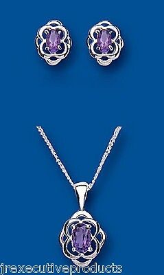 Amethyst Pendant and Earrings Set Solid Silver