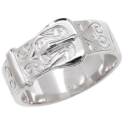 Gents Sterling Silver Patterned Buckle Ring 925 Hallmark