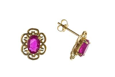 9ct Gold Ruby Stud Earrings Yellow Gold Filigree Studs July Birthstone Hallmark