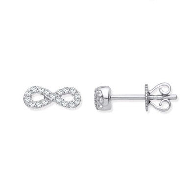 Real Diamond Infinity Stud Earrings 9ct White Gold 0.15ctw Mined Diamonds