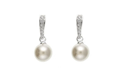 Pearl Earrings Sterling Silver Drops Cubic Zirconia Drop