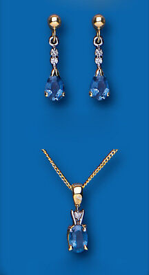 Kanchan Sapphire and Diamond Set Pendant and Earrings Yellow Gold