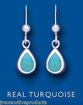Real Turquoise Silver Earrings Pear Drop Drops 925 hallmark