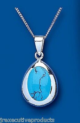 Sterling Silver Turquoise Pendant 18" Chain 925 Hallmark British Made