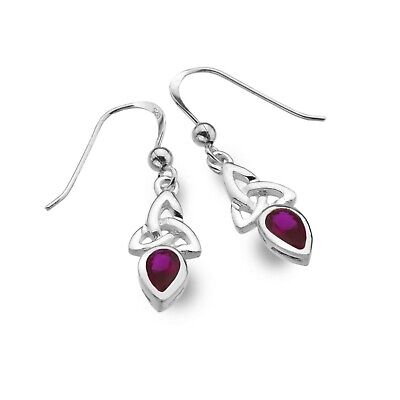 Ruby Celtic Trinity Earrings Drop Sterling Silver 925 Hallmarked Drops