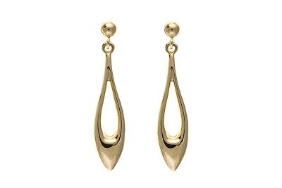 Yellow Gold Open Bomber Drop Earrings Hallmarked Drops Dangly