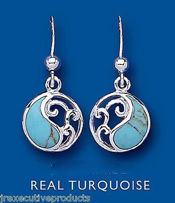 Real Turquoise Silver Earrings Drop Drops Natural Stone 925 Hallmark