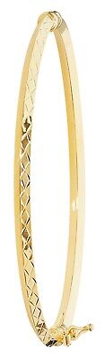 Ladies Yellow Gold Bangle Diamond Cut British Made Hallmarked Womens Bracelet