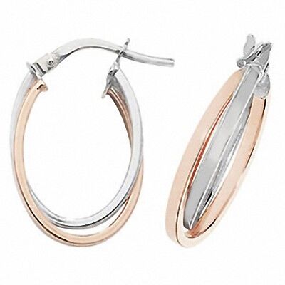 Gold Hoop Creole Earrings Hallmark Rose & White Gold Oval Hoop Earrings 18mm