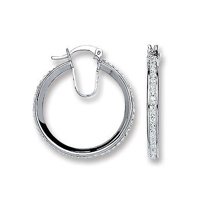 Crystal Silver Hoop Earrings Creole Hoops 27mm Diameter 925 hallmark