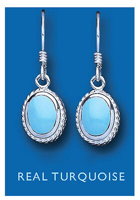 Sterling Silver Turquoise Earrings Real Stone Drops 925 Hallmark British Made