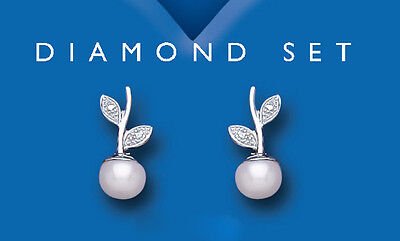 Pearl Earrings Diamond Stud Sterling Silver Studs Freshwater Pearl Real Diamond
