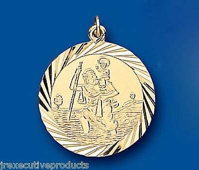 Yellow Gold St. Christopher Pendant 23mm Diamond Cut Hallmarked British Made