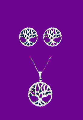 Tree of Life Set Pendant and Stud Earrings Sterling Silver 925 Hallmark Box New