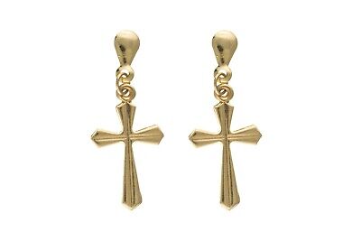 9ct Cross Drop Earrings Yellow Gold Drops Hallmarked Religious