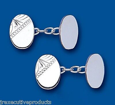 Chained Oval Cufflinks Solid Sterling Silver