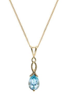 Yellow Gold Blue Topaz Pendant Twist Design Hallmarked 18" Chain British Made
