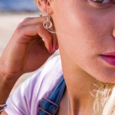 Cornish Wave Drop Earrings Sterling Silver 925 Hallmarked Rose Gold Detail Drops