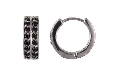 Mens Silver Huggie Earring Black Gemstone Bling 925 hallmark