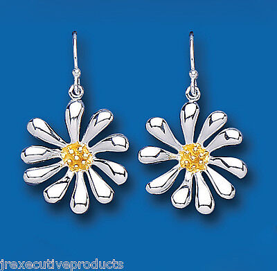 Flower Earrings Sterling Silver Drop Yellow Gold Plated Drops