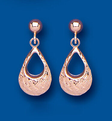 9ct Rose Gold Diamond Cut Drop Earrings Hallmarked Drops Dangly