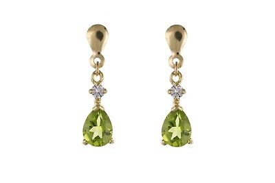9ct Yellow Gold Peridot Drop Earrings Teardrop Hallmark August Birthstone