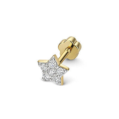 Diamond Star Cartilage Stud 9ct Yellow Gold Real Diamonds 0.11ctw