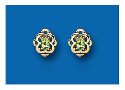 9ct Gold Peridot Oval Stud Earrings Celtic Yellow Gold August Birthstone