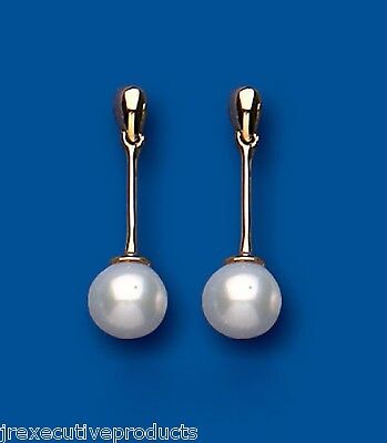 9ct Yellow Gold Pearl Drop Earrings Freshwater Hallmark Wedding Bridal Jewellery