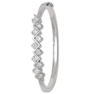 Ladies Sterling Silver Gemstone Oval Hinged Bangle Hallmarked