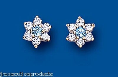 9ct Gold Blue Topaz Cluster Earrings Yellow Gold Stud November Birthstone