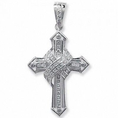 Sterling Silver Large Gemstone Cross Pendant 57 x 32mm Full Hallmark