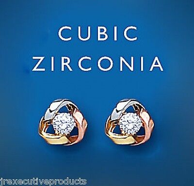 Multi Tone Gold Knot Stud Earrings Rose Yellow White Gold Hallmarked 6mm