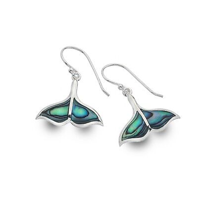 Paua Shell Whales Tail Earrings Sterling Silver 925 Hallmarked Drops