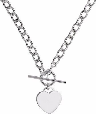 Silver T Bar Heart Necklace Solid Sterling Silver Ladies 17 " 19.6 grams