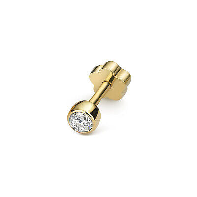Diamond Solitaire Cartilage Stud Ear Yellow Gold Real Diamond 0.07ctw
