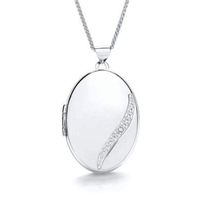 White Gold Oval Locket Real Diamond 18" Chain Photograph Keepsake Hallmarked