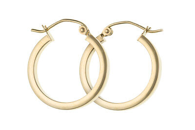 Hoop earrings Yellow Gold Square Edge Hoops Creole 20mm Hallmarked