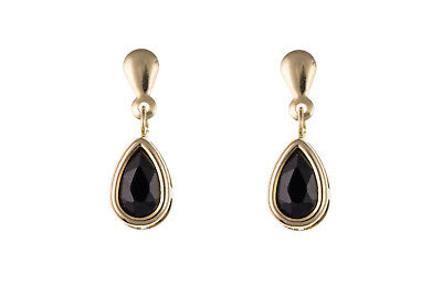 9ct Yellow Gold Sapphire Drop Earrings Teardrop Hallmark September Birthstone