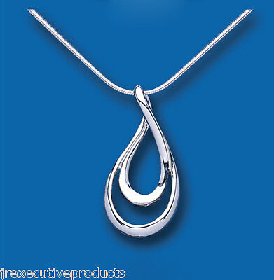 Sterling Silver Pendant Loop Open Pear Design Snake Chain Hallmarked
