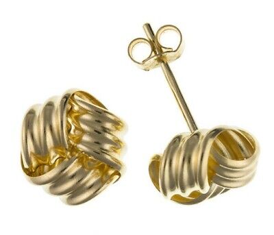 Yellow Gold Knot Stud Earrings Solid 9 Carat Studs 9mm British Made
