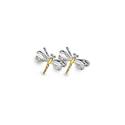 Dragonfly Stud Earrings Sterling Silver 925 Hallmarked Gold Detail Studs