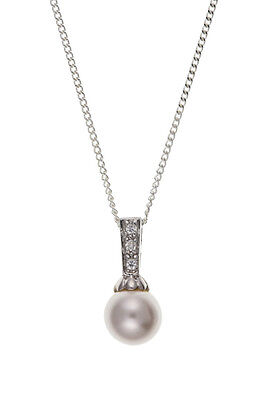 Silver Pearl Gemstone Pendant Necklace and Chain 925 Hallmark