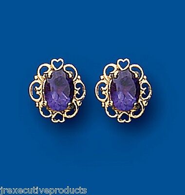 9ct Gold Amethyst Earrings Heart Edge Solitaire ebruary Birthstone Hallmark