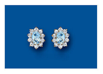 9ct Gold Blue Topaz Cluster Stud Earrings Oval November Birthstone Hallmark