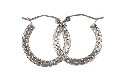White Gold Hoop Earrings White Gold Creole Earrings Textured Hoops