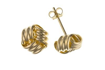 Yellow Gold Knot Stud Earrings Solid 9 Carat Studs 9mm British Made