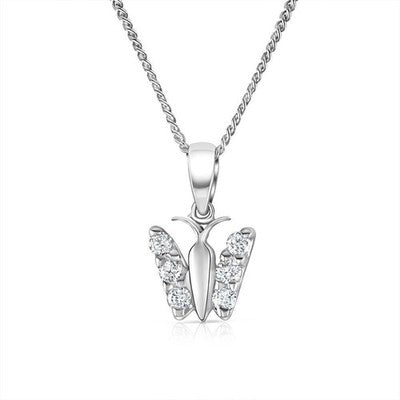 Natural Diamond Butterfly Pendant 9ct White Gold 18" / 45cm Chain Hallmarked