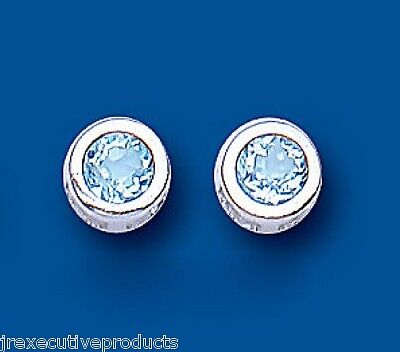 Blue Topaz Silver Earrings Solitaire Stud 6mm Studs Real Stone 925 Hallmark